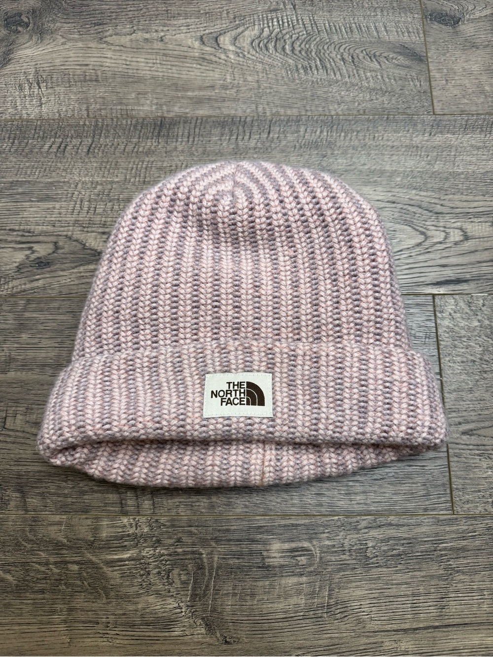 The North Face Pink Moss Ribbed Salty Bae Fully Lined Knit Cuffed Beanie
